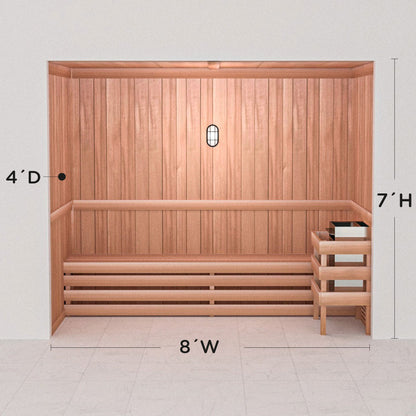 Scandia precut cedar sauna layout, 4 by 8 by 7 ft