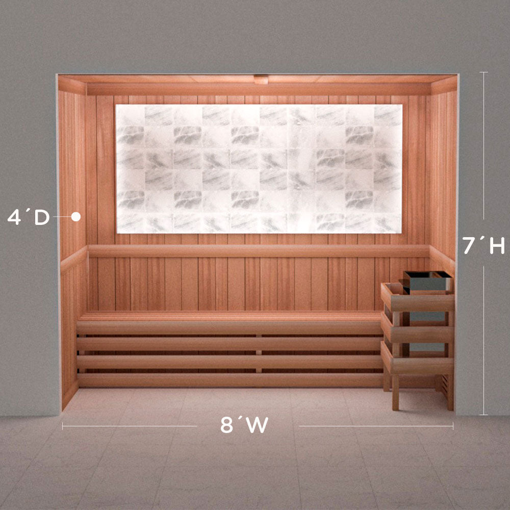 Himalayan salt sauna layout with perimeter lighting, 4 by 8 by 7 ft