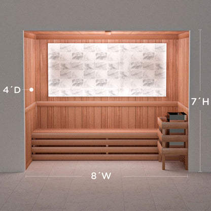 Himalayan salt sauna layout with perimeter lighting, 4 by 8 by 7 ft