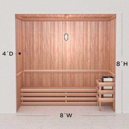 Scandia precut cedar sauna layout, 4 by 8 by 8 ft