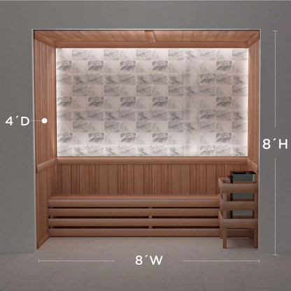Himalayan salt sauna layout with perimeter lighting, 4 by 8 by 8 ft