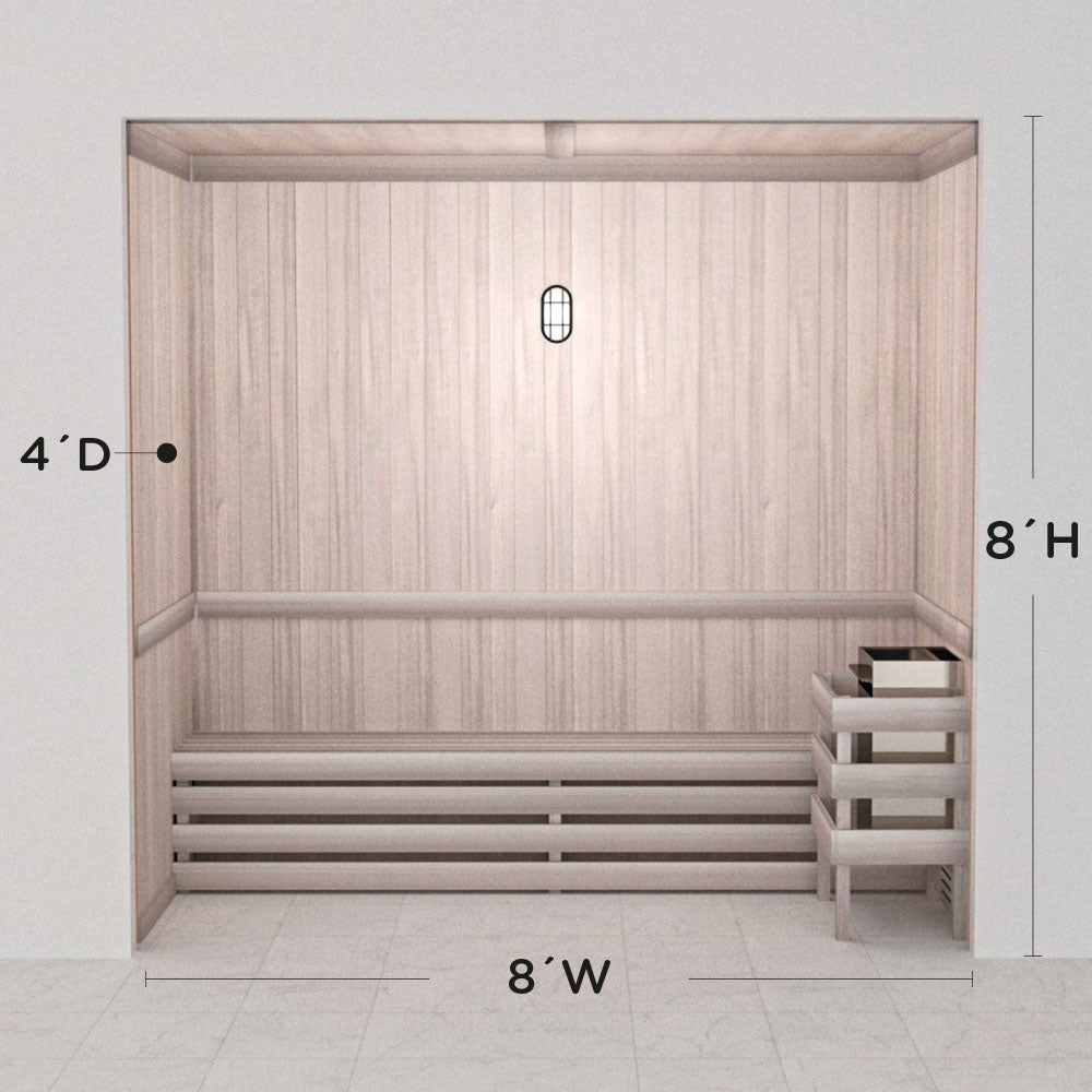 Hand-finished white precut sauna layout, 4 by 8 by 8 ft