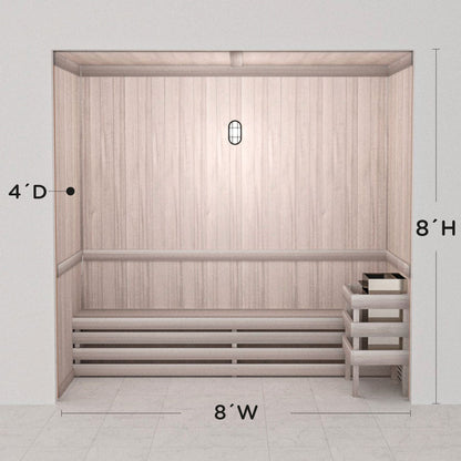 Hand-finished white precut sauna layout, 4 by 8 by 8 ft