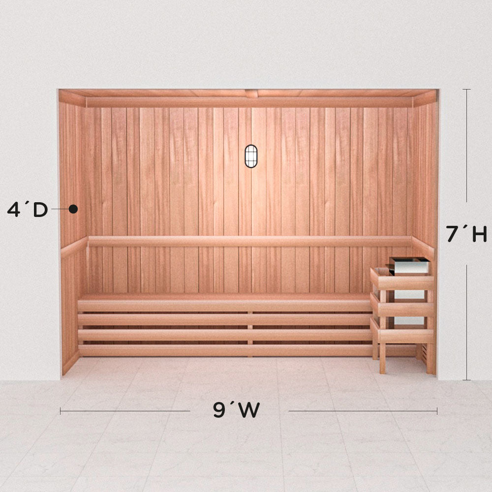 Scandia precut cedar sauna layout, 4 by 9 by 7 ft
