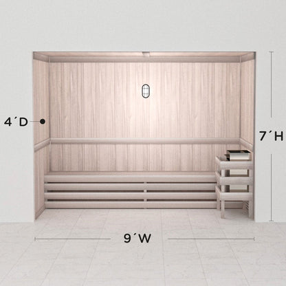 Hand-finished white precut sauna layout, 4 by 9 by 7 ft