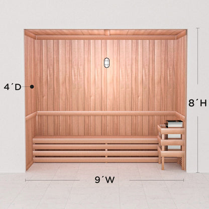 Scandia precut cedar sauna layout, 4 by 9 by 8 ft