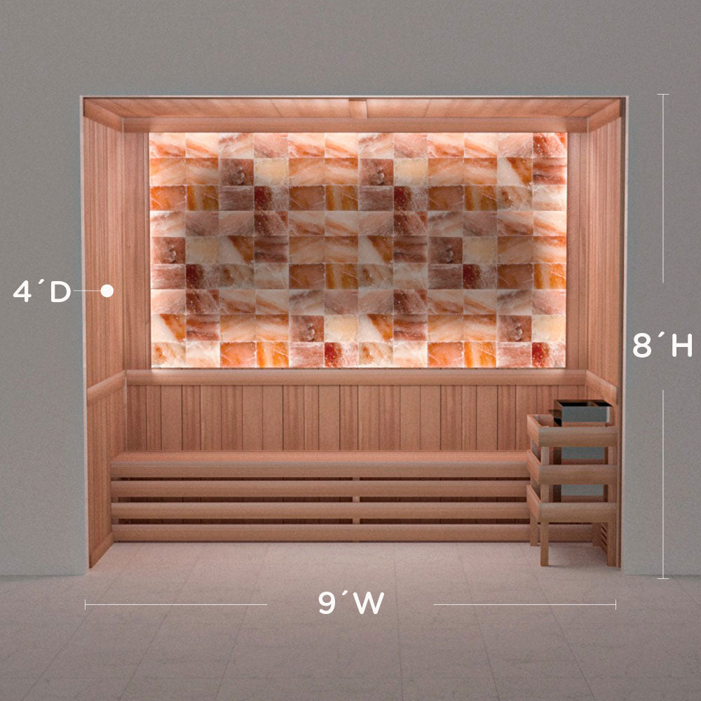 Himalayan salt sauna layout with perimeter lighting, 4 by 9 by 8 ft