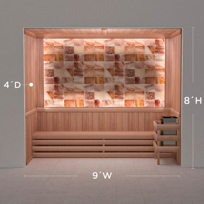 Himalayan salt sauna layout with perimeter lighting, 4 by 9 by 8 ft