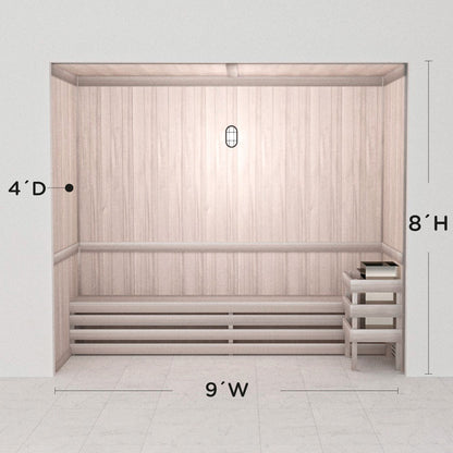 Hand-finished white precut sauna layout, 4 by 9 by 8 ft