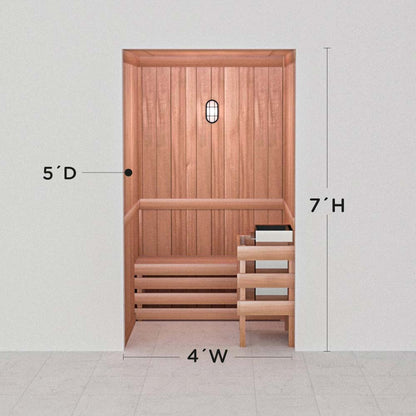 Scandia precut cedar sauna layout, 5 by 4 by 7 ft