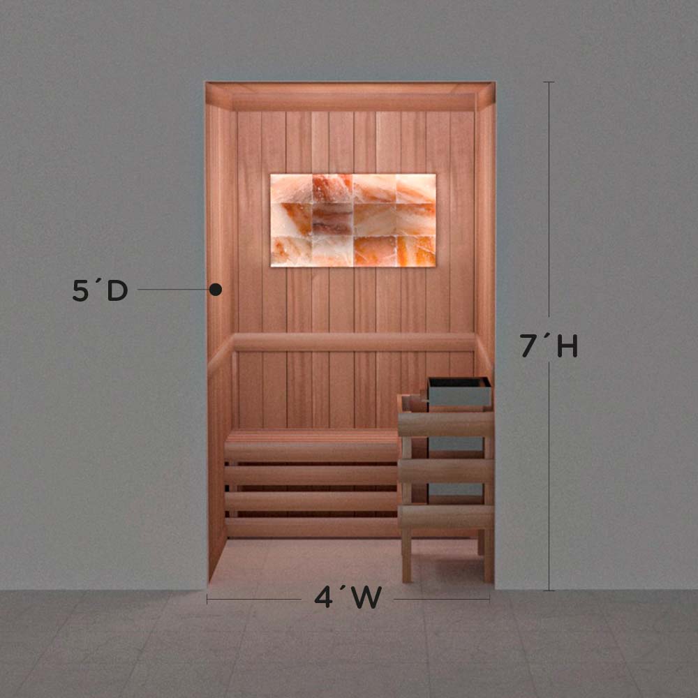 Himalayan salt sauna layout with perimeter lighting, 5 by 4 by 7 ft