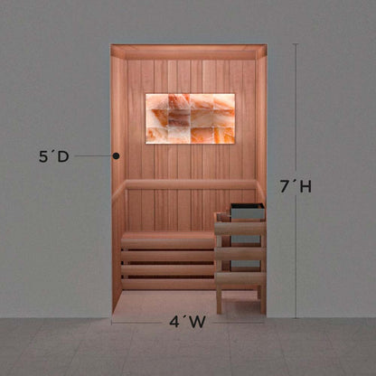 Himalayan salt sauna layout with perimeter lighting, 5 by 4 by 7 ft