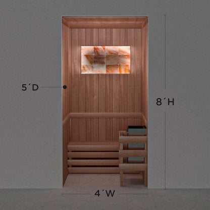 Himalayan salt sauna layout with perimeter lighting, 5 by 4 by 8 ft