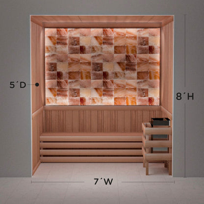 Himalayan salt sauna layout with perimeter lighting, 5 by 7 by 8 ft