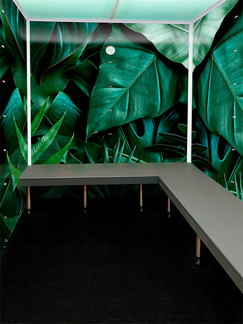 Scandia home steam room with leaves wall print