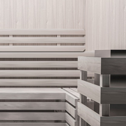 Hand-finished white precut sauna interior